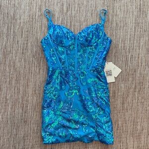 Elegant Blue Sequin Dress
